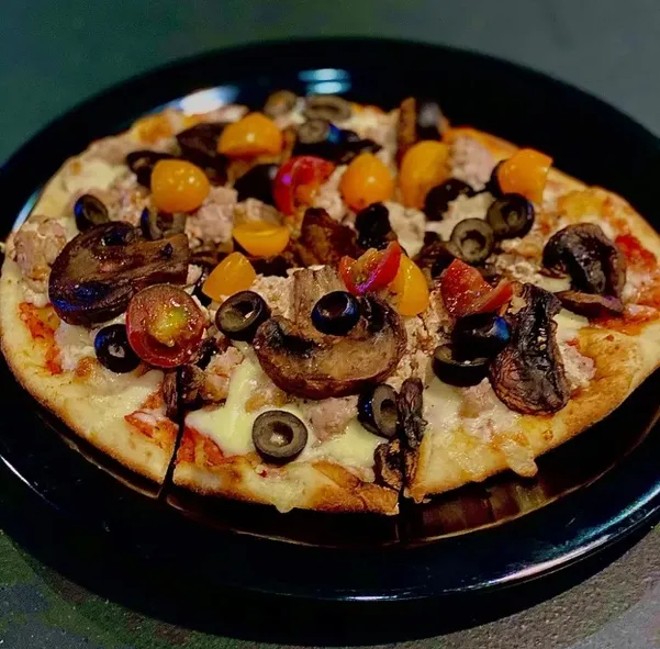 Sausage, Mushroom and Black Olive Pizza image