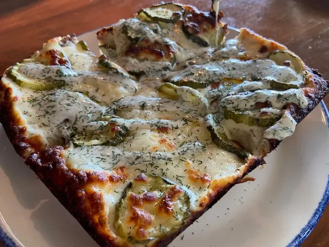 pizza: dill pickle with alfredo sauce (v) image